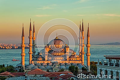 Blue mosque in Istanbul in sunset Stock Photo