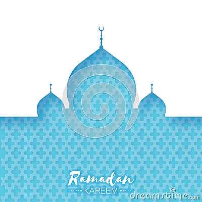 Blue Mosque. Origami Ramadan Kareem Greeting card Vector Illustration