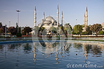 Blue Mosque Reflection Stock Photo