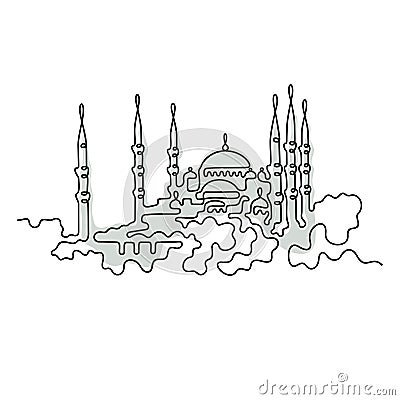 Blue Mosque, Istanbul continuous line vector illustration Vector Illustration