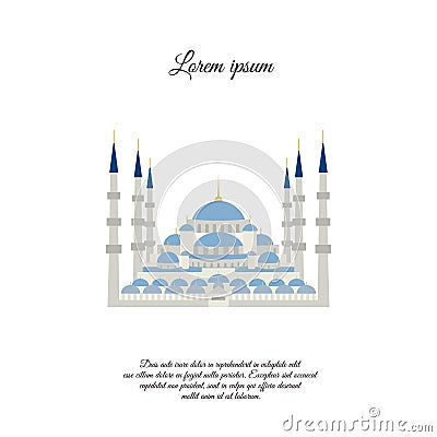 Blue Mosque vector. Blue Mosque in the Stambul. The Sultanahmet. Blue Mosque color icon, sign Vector Illustration