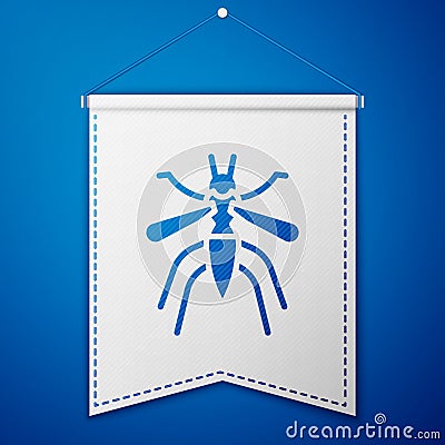 Blue Mosquito icon isolated on blue background. White pennant template. Vector Vector Illustration