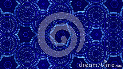 Blue motion design background with symmetrical floral pattern. Abstract sci-fi background with glow particles form Stock Photo