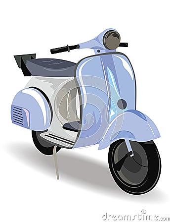 Blue Motor Scooter with flowers Vector Illustration