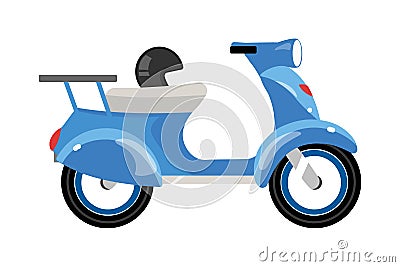 Blue motor scooter semi flat color vector object Vector Illustration