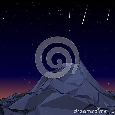 Blue Mountain low polygon landscape night. Vector Vector Illustration