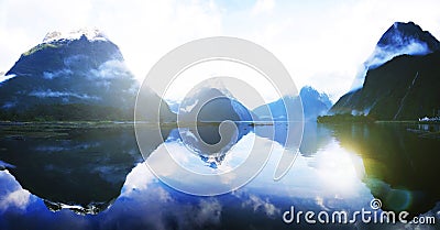 Blue Mountain Rural Tranquil Remote Lake Reflection Concept Stock Photo