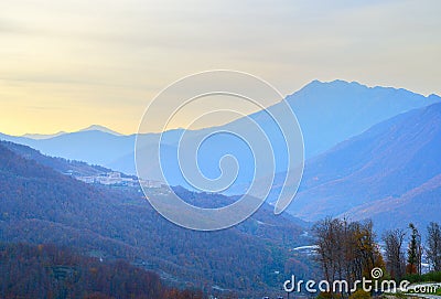 Blue mountains in the evening Stock Photo