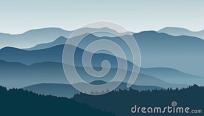 Blue mountains in the fog. Vector illustration. Vector Illustration