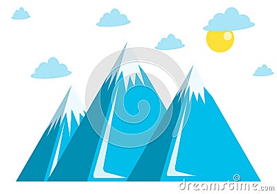 Blue mountains, snow, clouds and sun Vector Illustration