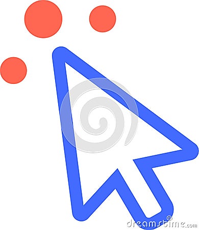 Blue mouse cursor clicking and interacting, with red circles appearing around it, representing user interface elements Stock Photo