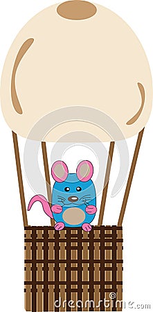 Blue mouse sits on basket balloons illustration Cartoon Illustration
