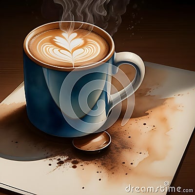 Blue mug coffee-stained artistic sketch image Stock Photo