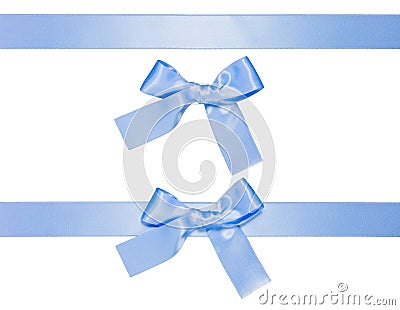 Blue multiple ribbons with bow, isolated Stock Photo
