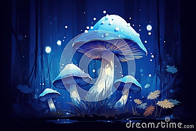 Blue mushroom illustration. Generate Ai Cartoon Illustration