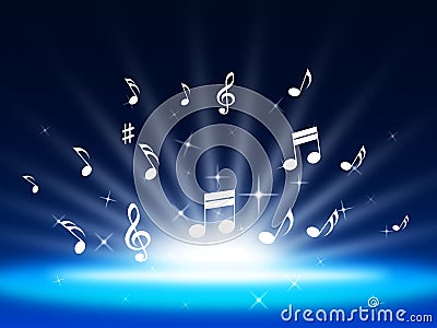 Blue Music Background Means Instruments And Soundwaves Stock Photo