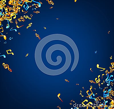 Blue musical background with notes. Vector Illustration