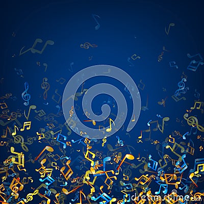 Blue musical background with notes. Vector Illustration