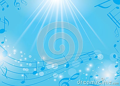 Blue musical background with notes and rays - eps Vector Illustration