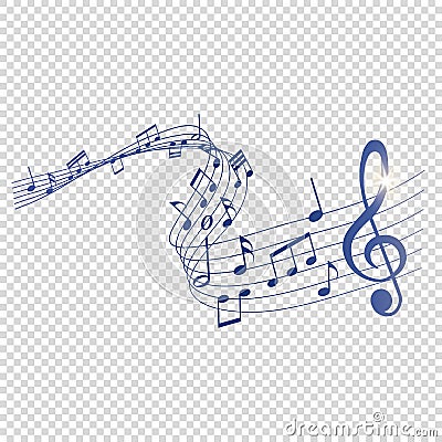 Blue musical notes melody on transparent background Vector Illustration