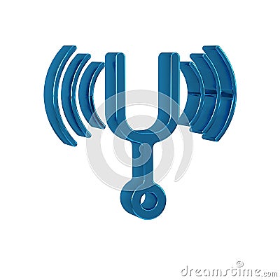 Blue Musical tuning fork for tuning musical instruments icon isolated on transparent background. Stock Photo