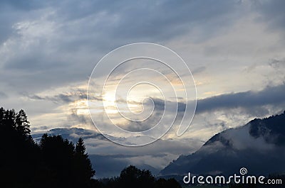 blue mystic sunset in the mountains Stock Photo