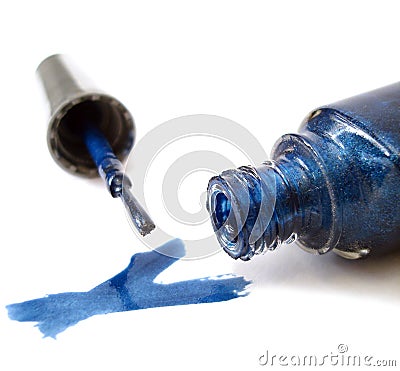 Blue nail polish on white Stock Photo