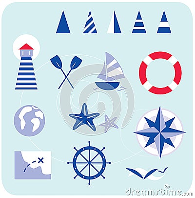 Blue nautical and sailor icons Vector Illustration