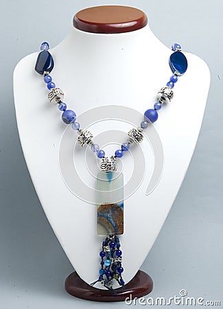 Blue necklace with agate Stock Photo