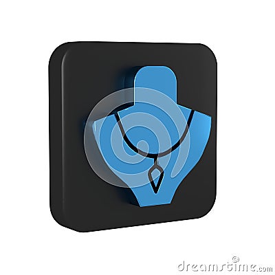 Blue Necklace on mannequin icon isolated on transparent background. Black square button. Stock Photo