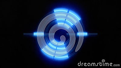 Blue neon circles and lines lights with glow Stock Photo