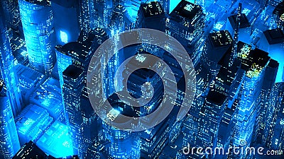 Blue neon city skyscrapers modern technology concept Stock Photo