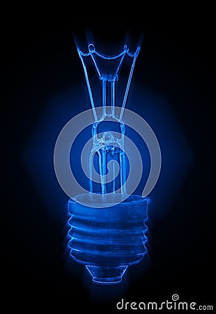 Blue neon light bulb Stock Photo