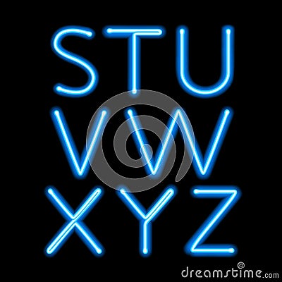 Blue neon light glowing letters set Vector Illustration