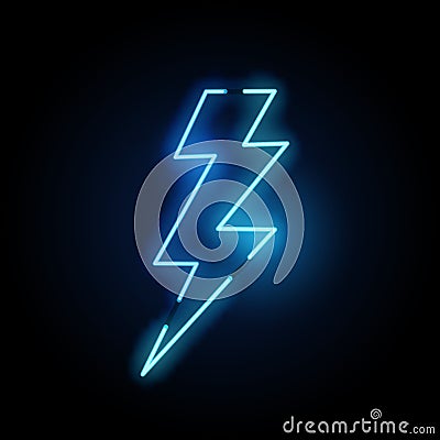 Blue Lightning Bolt Neon Light Vector Illustration