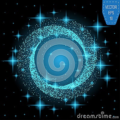 Blue neon magic glowing light. Glow swirl effect wave. Vector Illustration