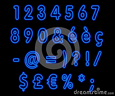 Blue neon numbers on black Stock Photo