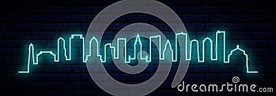 Blue neon skyline of Miami city. Vector Illustration