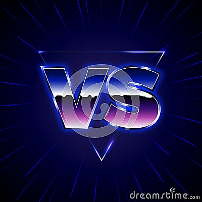 Blue Neon Versus Emblem. VS Vector Letters Illustration Vector Illustration
