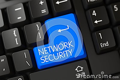 Blue Network Security Button on Keyboard. 3D. Stock Photo