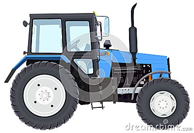 Blue new tractor. Agricultural machinery. Wheeled tractor Vector Illustration