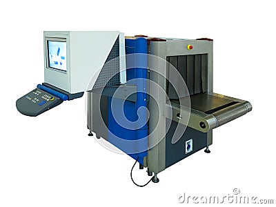 Blue new X-ray scanner and metal detector at airport security ch Stock Photo