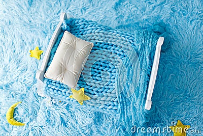 Blue newborn digital backdrop with stars and moon on a colourful background Stock Photo