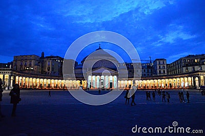 The Blue Hour on Piazza Del Plebiscito, Naples Italy Editorial Stock Photo