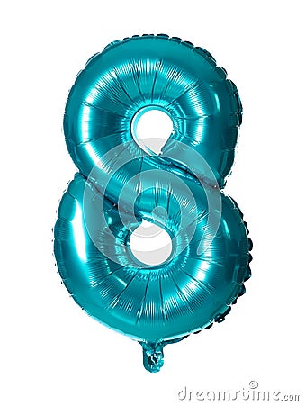 Blue number eight balloon on white Stock Photo