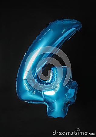 Blue number four balloon on background Stock Photo