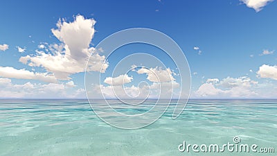 Blue ocean and cloudy sky 3D render Stock Photo