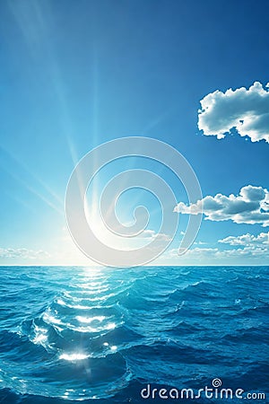 Blue ocean panorama with sun reflection, The vast open sea with clear sky, Ripple wave and calm sea with beautiful sunlight Stock Photo