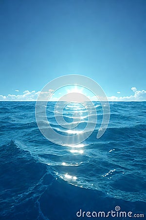 Blue ocean panorama with sun reflection, The vast open sea with clear sky, Ripple wave and calm sea with beautiful sunlight Stock Photo