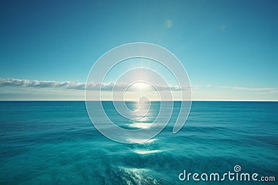 Blue ocean panorama with sun reflection, The vast open sea with clear sky, Ripple wave and calm sea with beautiful sunlight Stock Photo